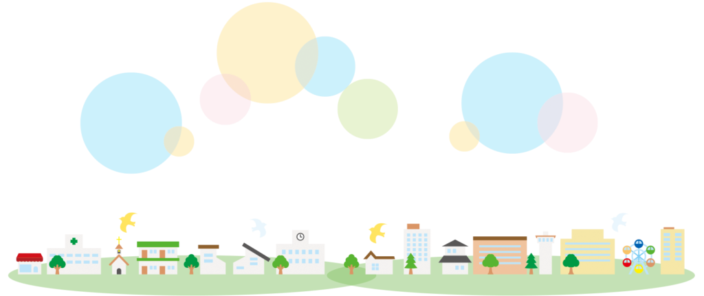 橿原市　地域密着をイメージする街並みのイラスト