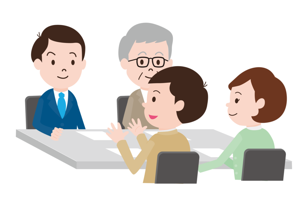 商談中の様子　Q＆Aに受け答えするスタッフ