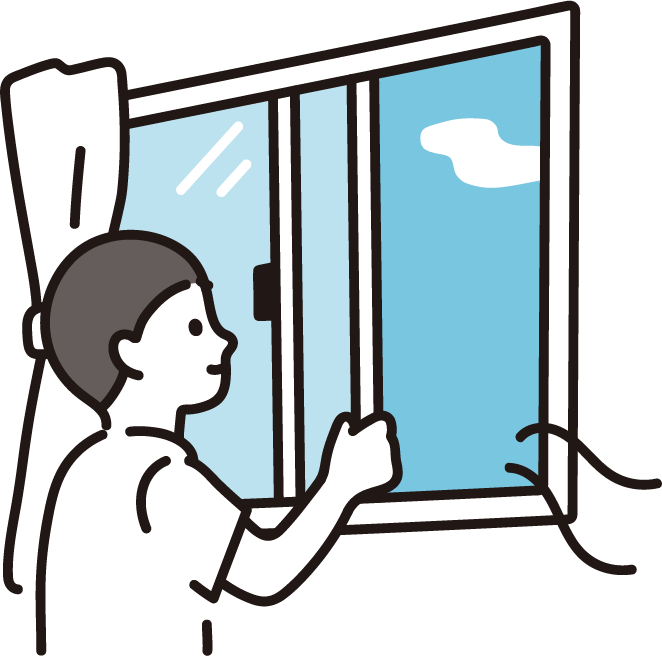 快適な窓を開閉する男性のイラスト