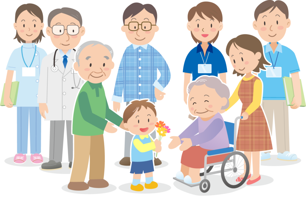 高齢者世帯を支える人々の様子。