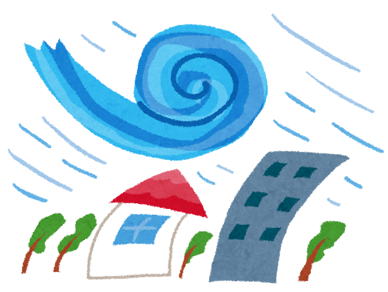 台風シーズンが近づいてきて、台風に備えたリフォームを案内するイメージのイラスト